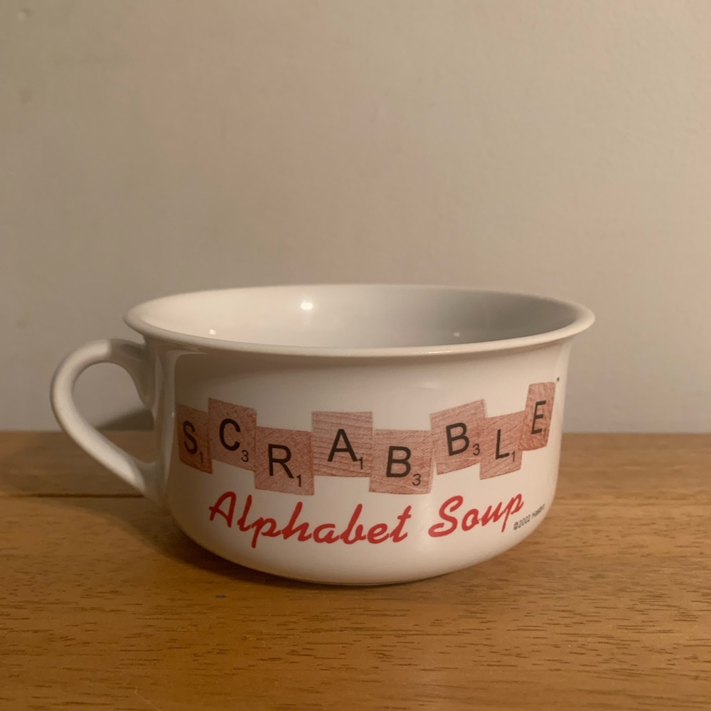 Scrabble Hasbro Alphabet Soup Vintage Mug Bowl Ceramic  2002 14 Oz